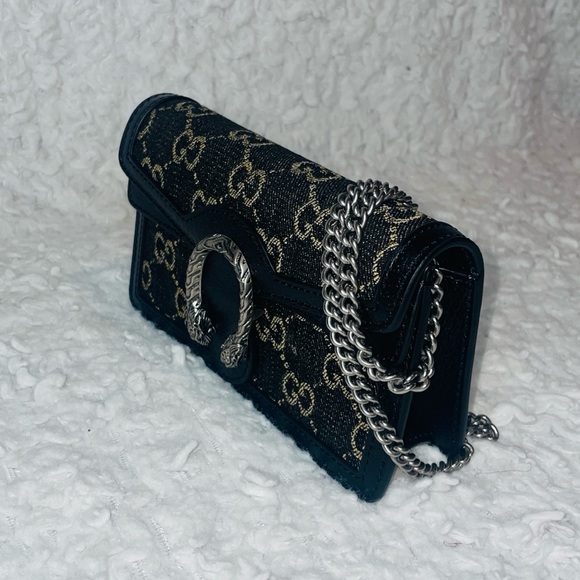 Gucci GG Denim Monogram Super Mini Dionysus Shoulder Crossbody Bag Black 476432 - Picture 7 of 17